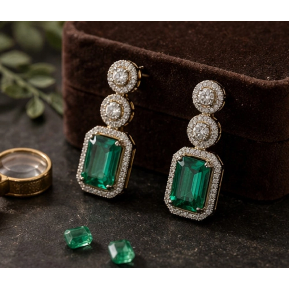 Generic Women's Brass Silver Plated Drop Earrings (Green) - Image 4