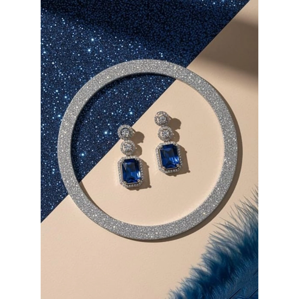 Generic Women's Brass Silver Plated Drop Earrings (Blue) - Image 3