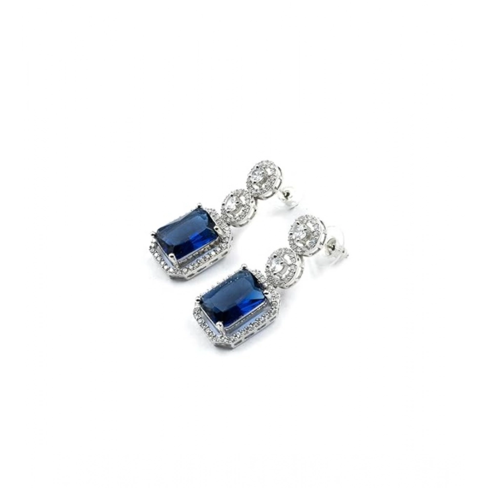 Generic Women's Brass Silver Plated Drop Earrings (Blue) - Image 5