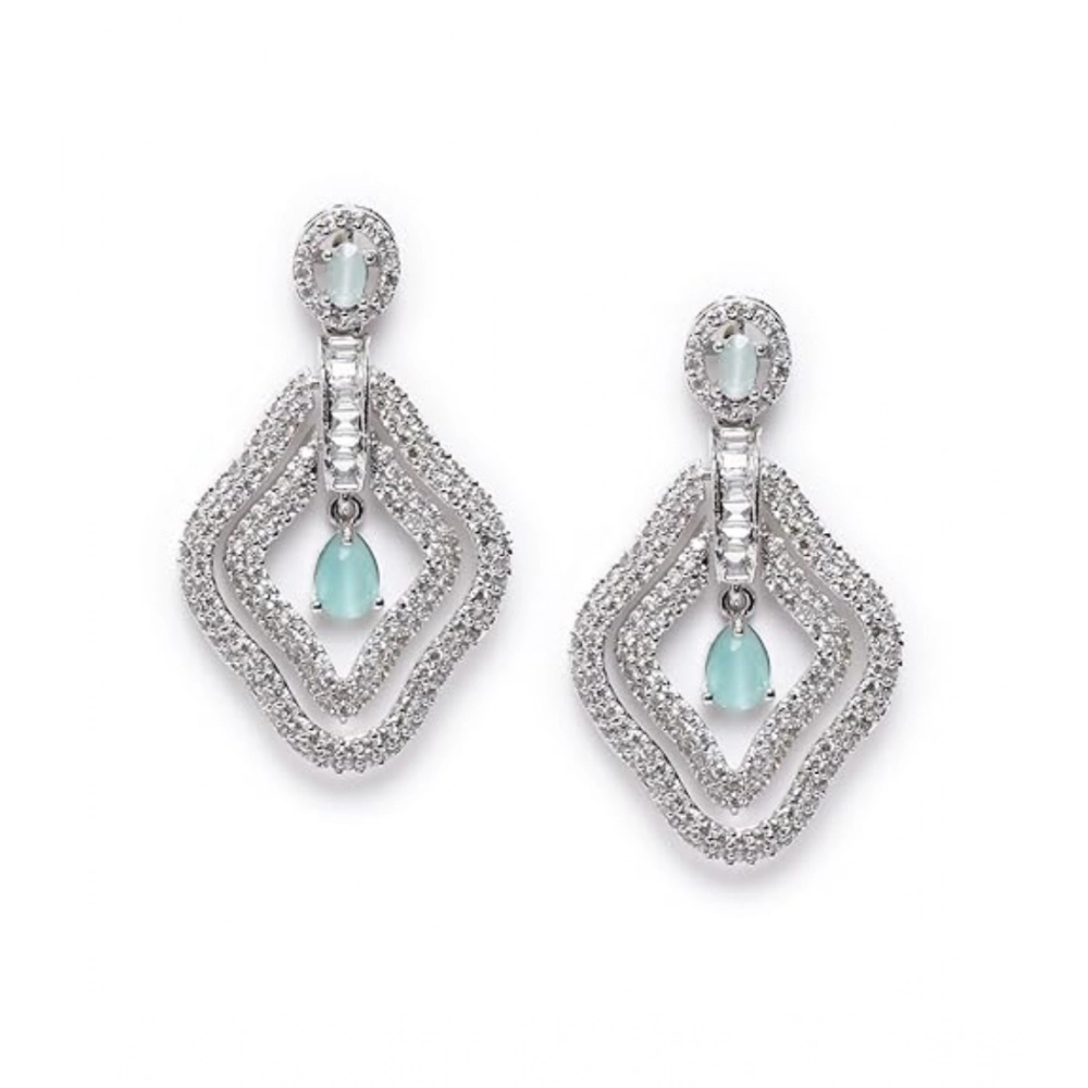 Generic Women's Brass Silver Plated Drop Earrings (Turquoise) - Image 2