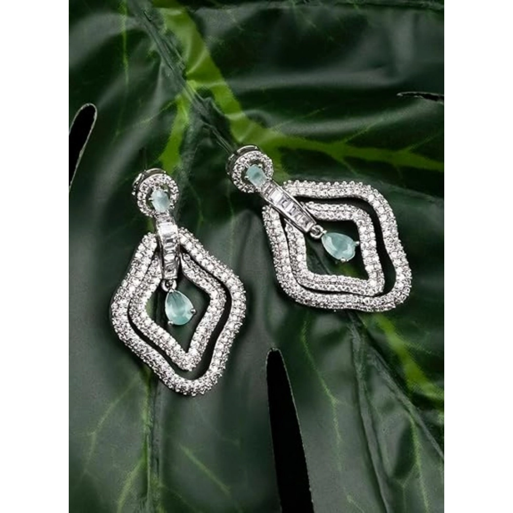 Generic Women's Brass Silver Plated Drop Earrings (Turquoise) - Image 4