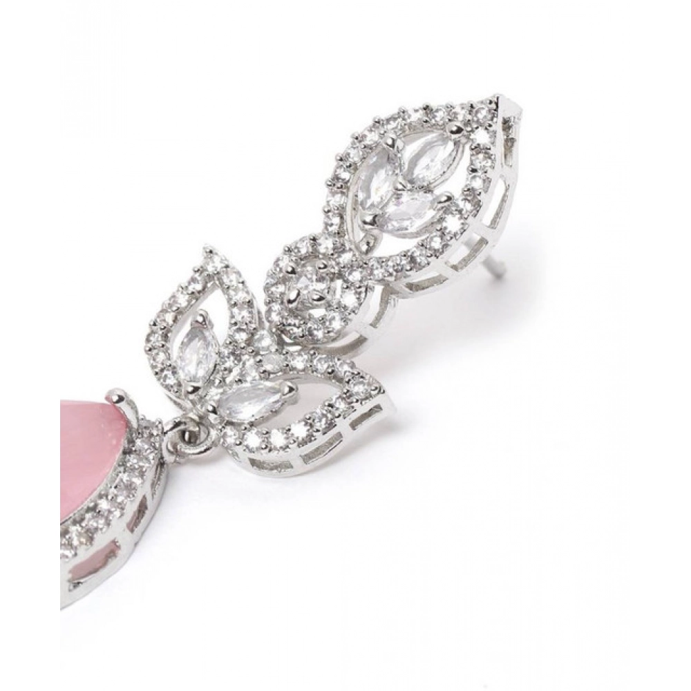 Generic Women's Brass Silver Plated Drop Earrings (Pink) - Image 5