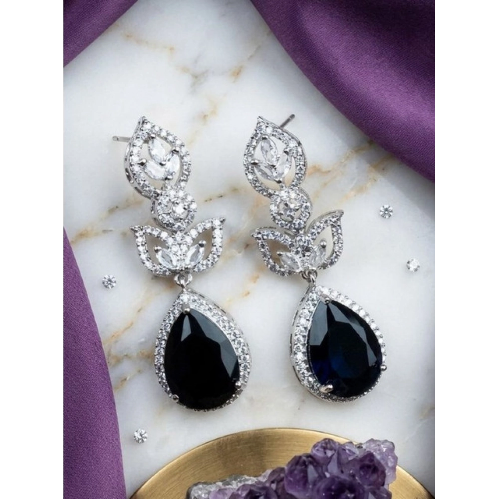 Generic Women's Brass Silver Plated Drop Earrings (Blue)