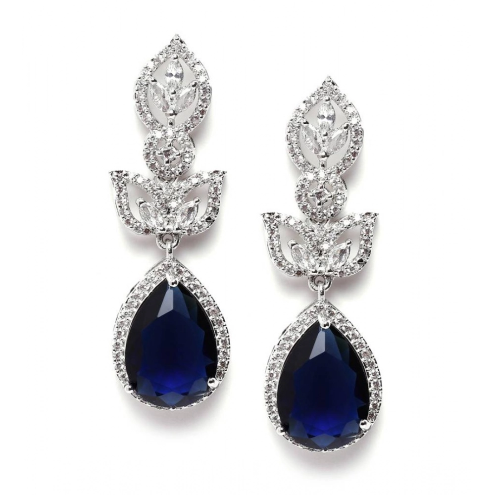 Generic Women's Brass Silver Plated Drop Earrings (Blue) - Image 2