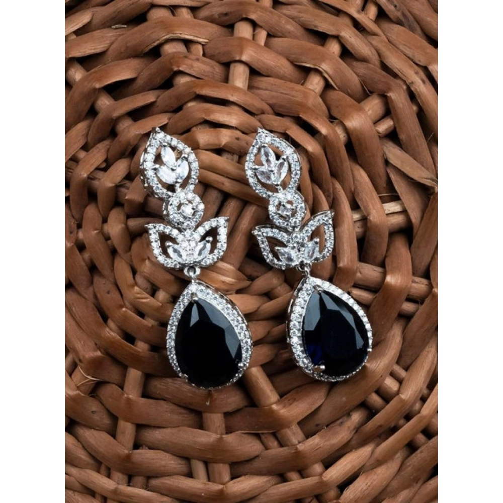 Generic Women's Brass Silver Plated Drop Earrings (Blue) - Image 3
