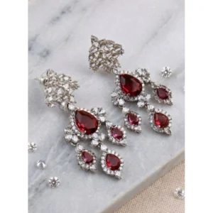 Generic Women's Brass Silver Plated Drop Earrings (Red)