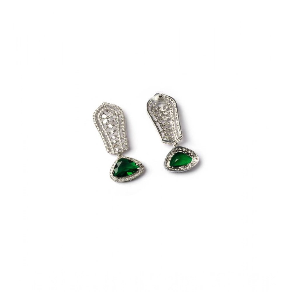 Generic Women's Brass Silver Plated Drop Earrings (Green) - Image 5