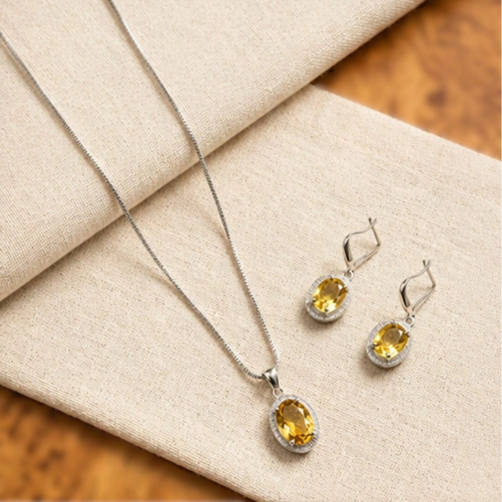 Generic Women's Brass Silver Plated Pendant Set (Yellow) - Image 3