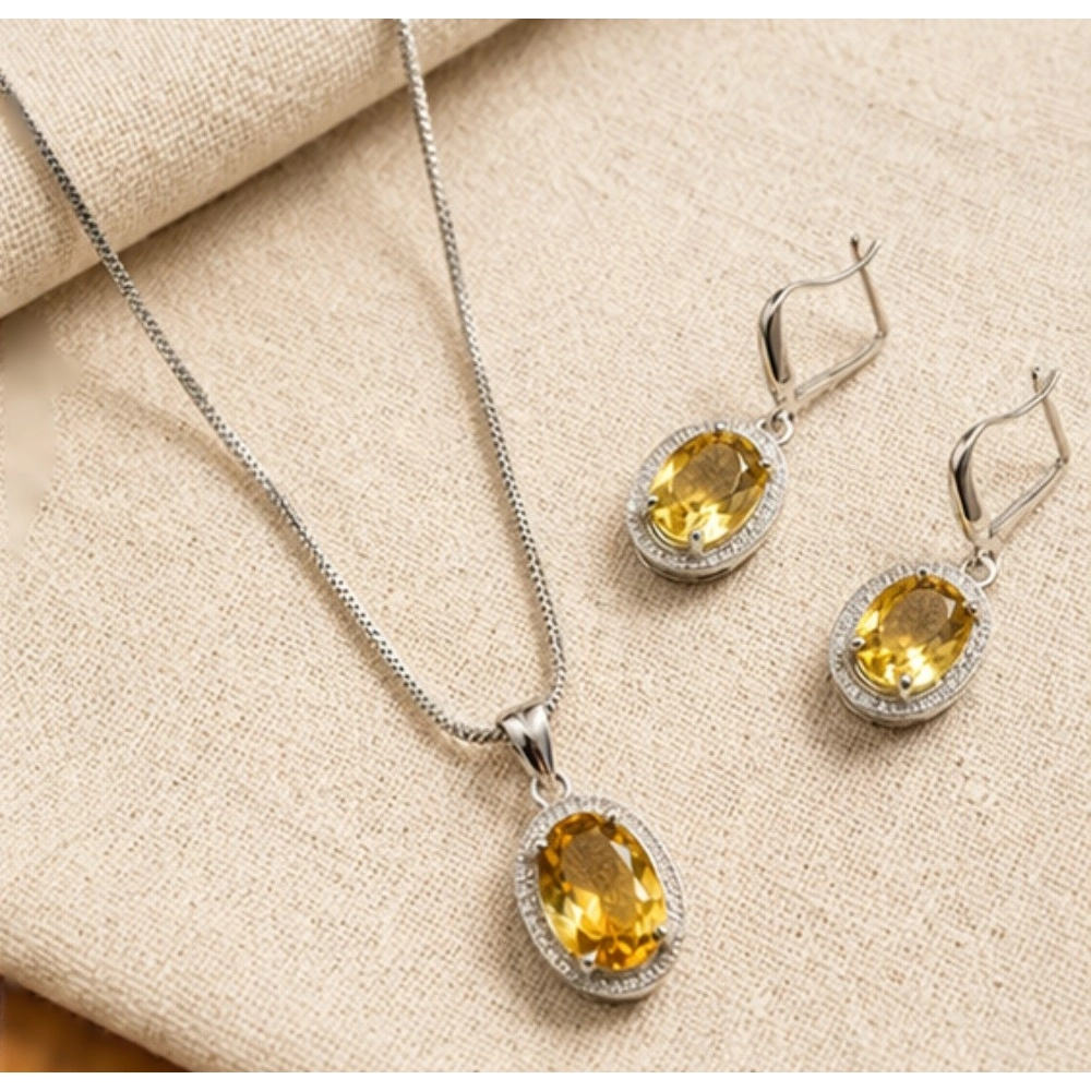 Generic Women's Brass Silver Plated Pendant Set (Yellow) - Image 4
