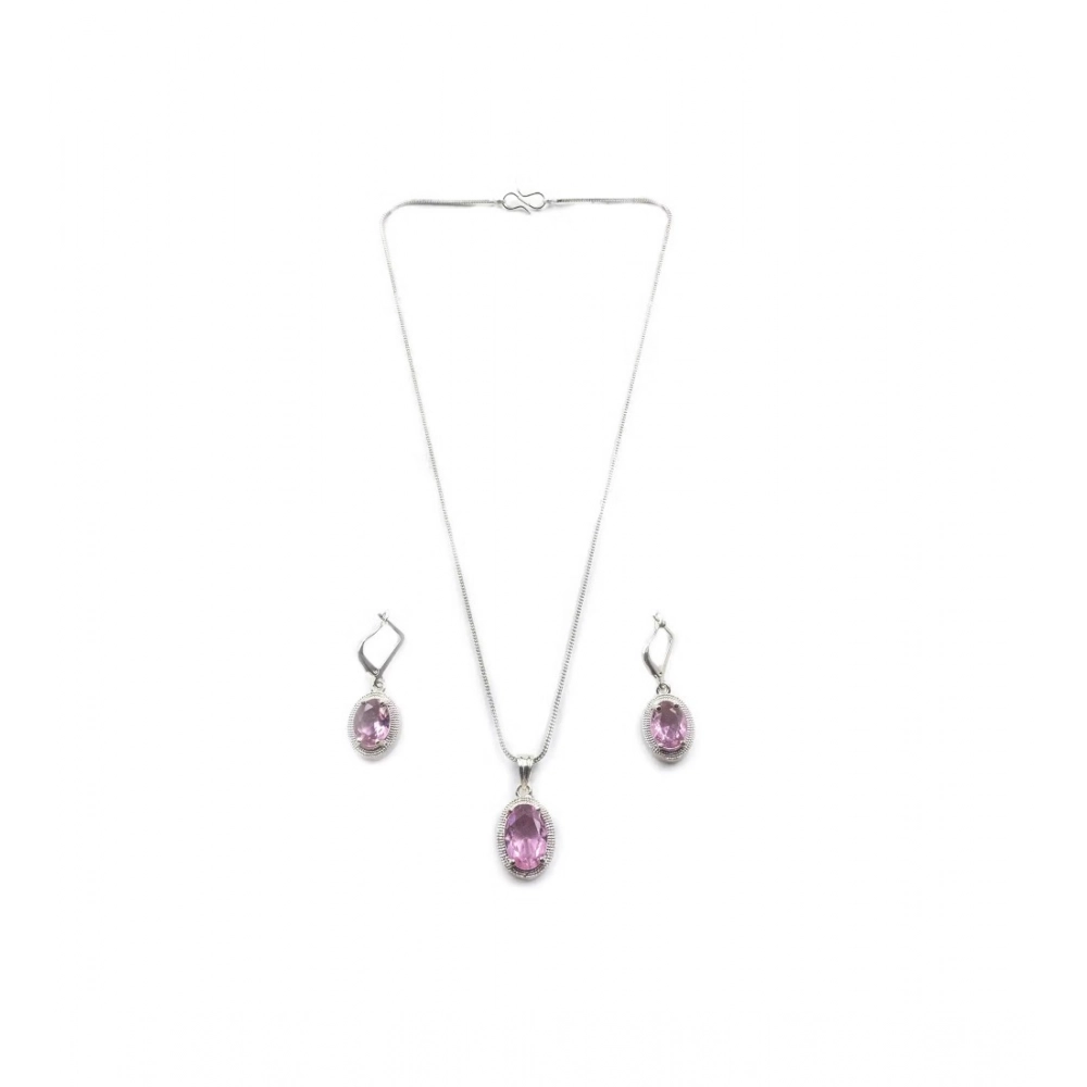 Generic Women's Brass Silver Plated Pendant Set (Pink) - Image 2