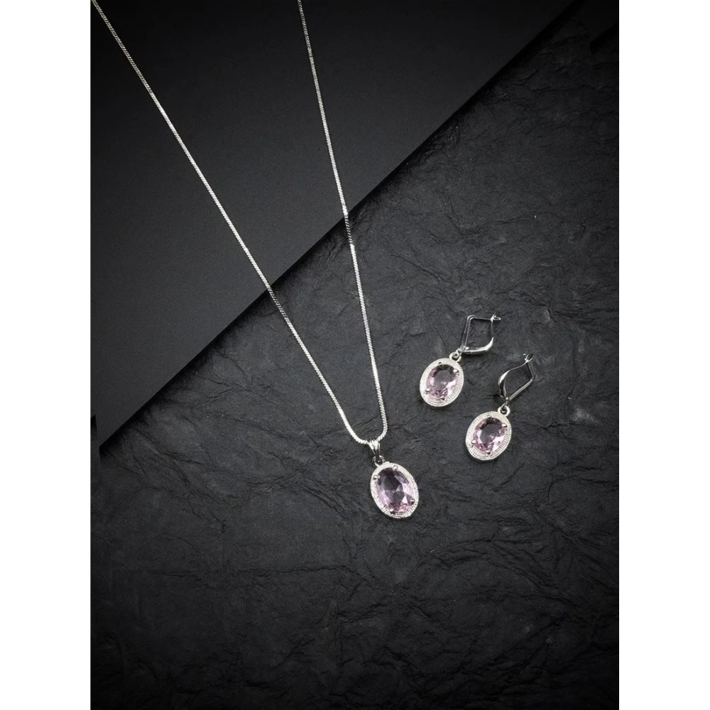 Generic Women's Brass Silver Plated Pendant Set (Pink) - Image 3