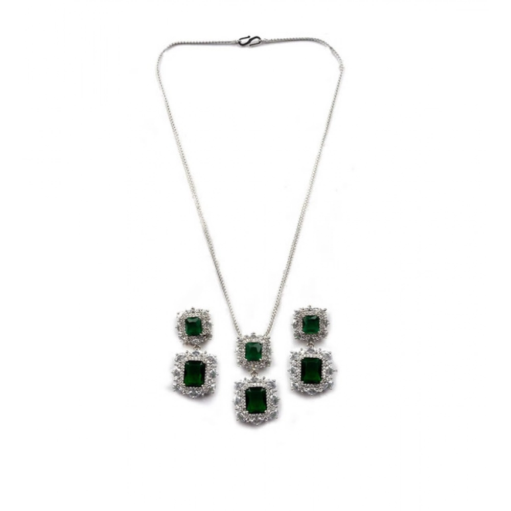 Generic Women's Brass Silver Plated Pendant Set (Green) - Image 2