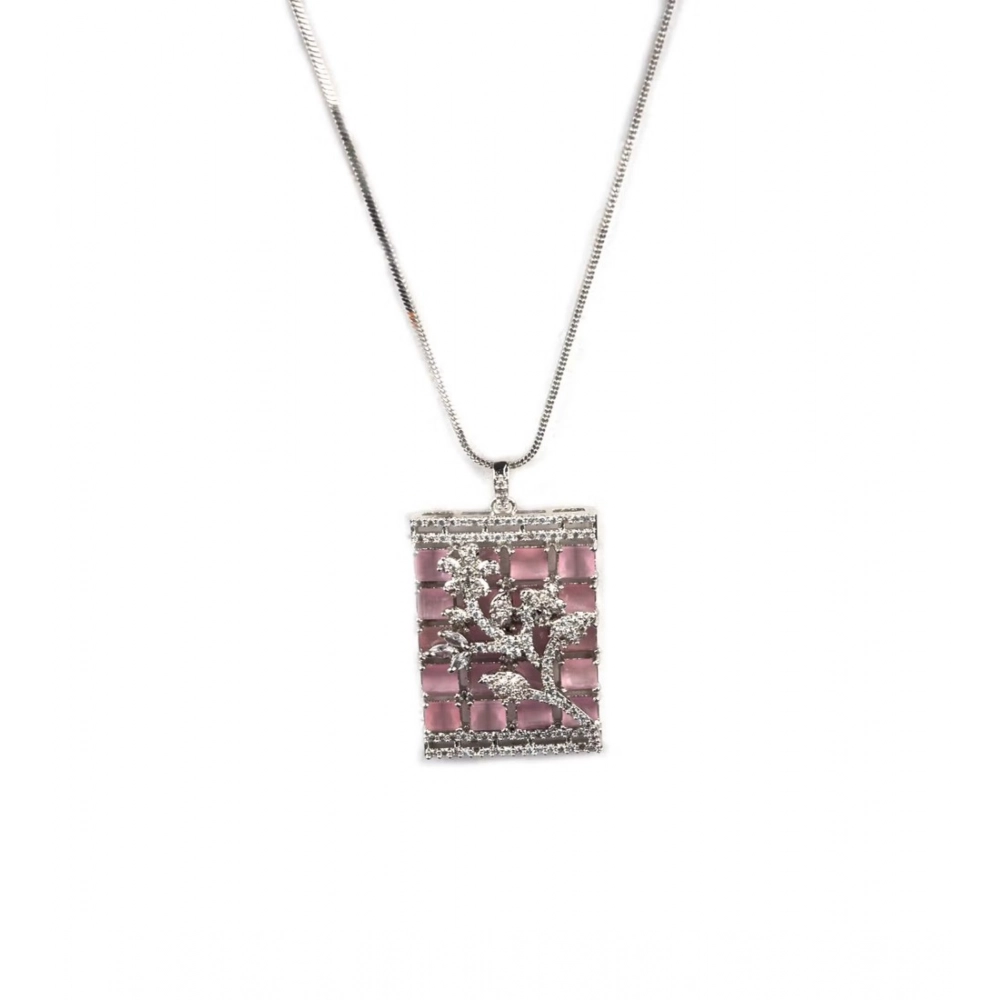 Generic Women's Brass Silver Plated Pendant Set (Pink) - Image 5
