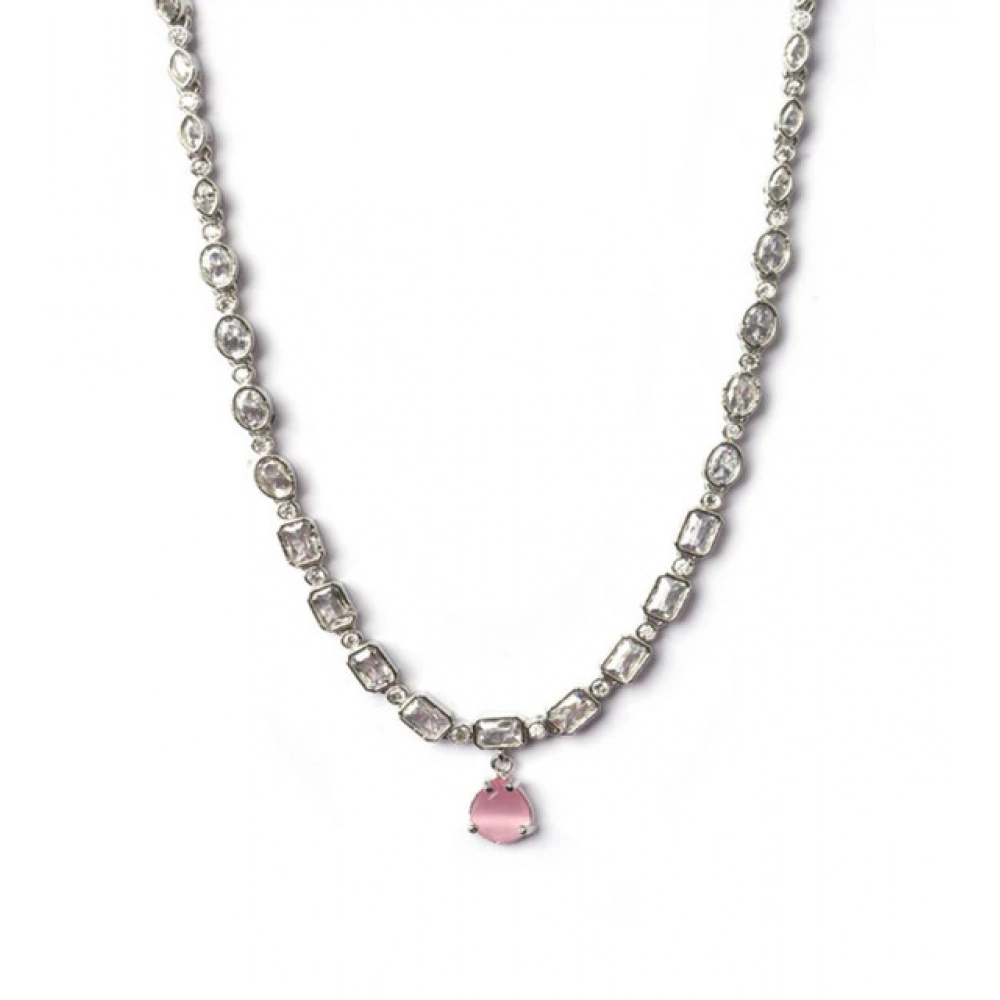 Generic Women's Brass Silver Plated Necklace set (Pink) - Image 4