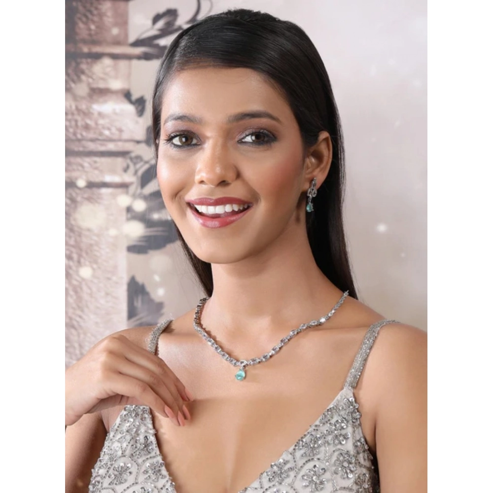 Generic Women's Brass Silver Plated Necklace set (Turquoise) - Image 3
