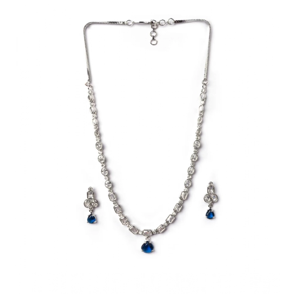 Generic Women's Brass Silver Plated Necklace set (Blue) - Image 2