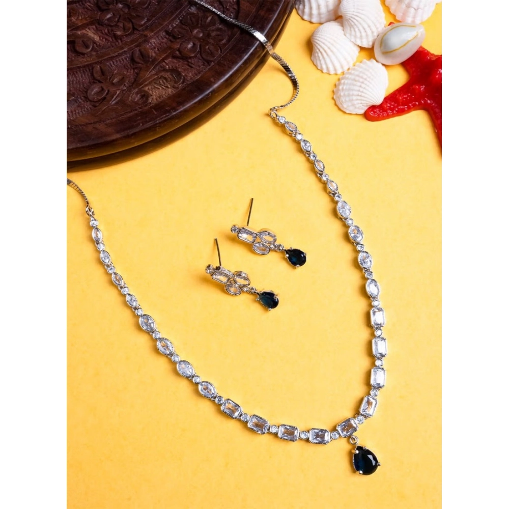Generic Women's Brass Silver Plated Necklace set (Blue) - Image 4