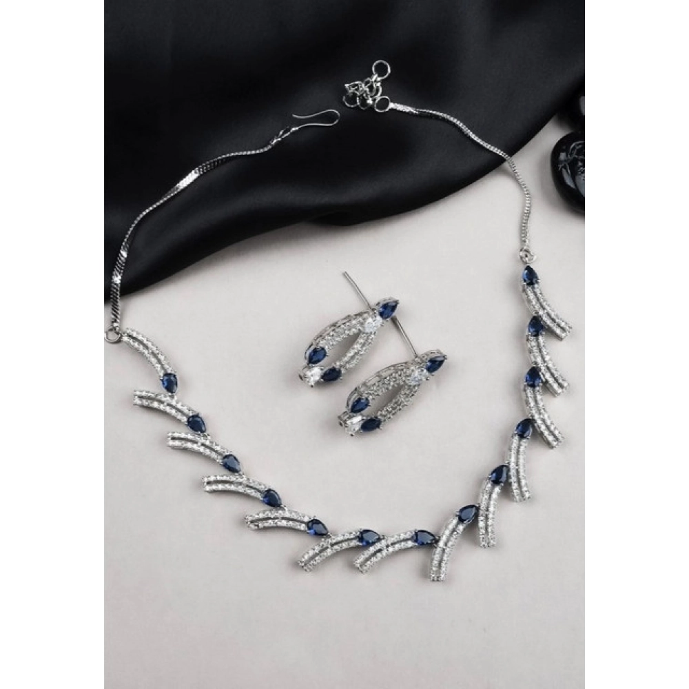 Generic Women's Brass Silver Plated Necklace set (Blue) - Image 3