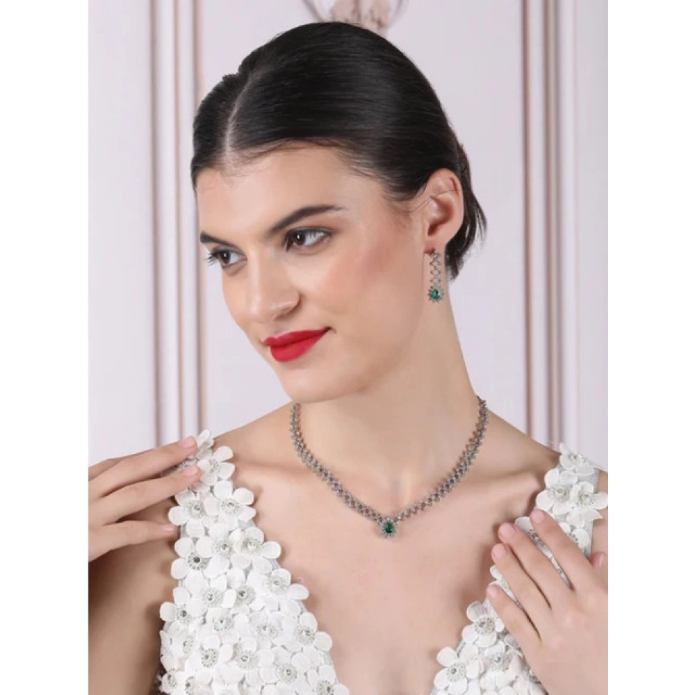 Generic Women's Brass Silver Plated Necklace set (Green) - Image 3