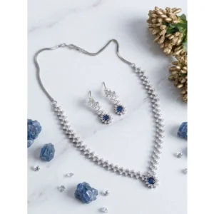 Generic Women's Brass Silver Plated Necklace set (Blue)