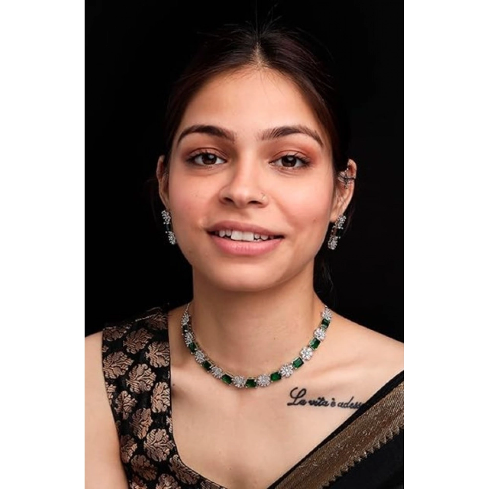 Generic Women's Brass Silver Plated Necklace set (Green) - Image 4