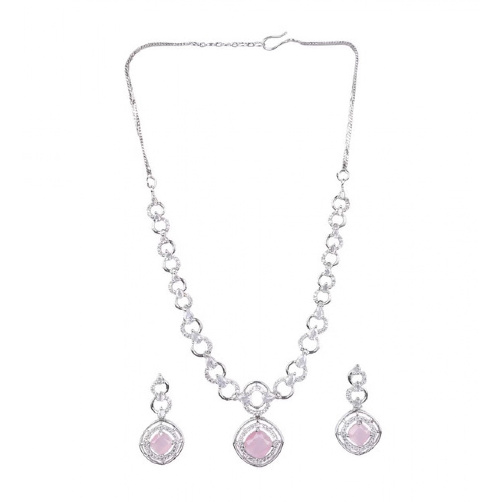 Generic Women's Brass Silver Plated Necklace set (Pink) - Image 2