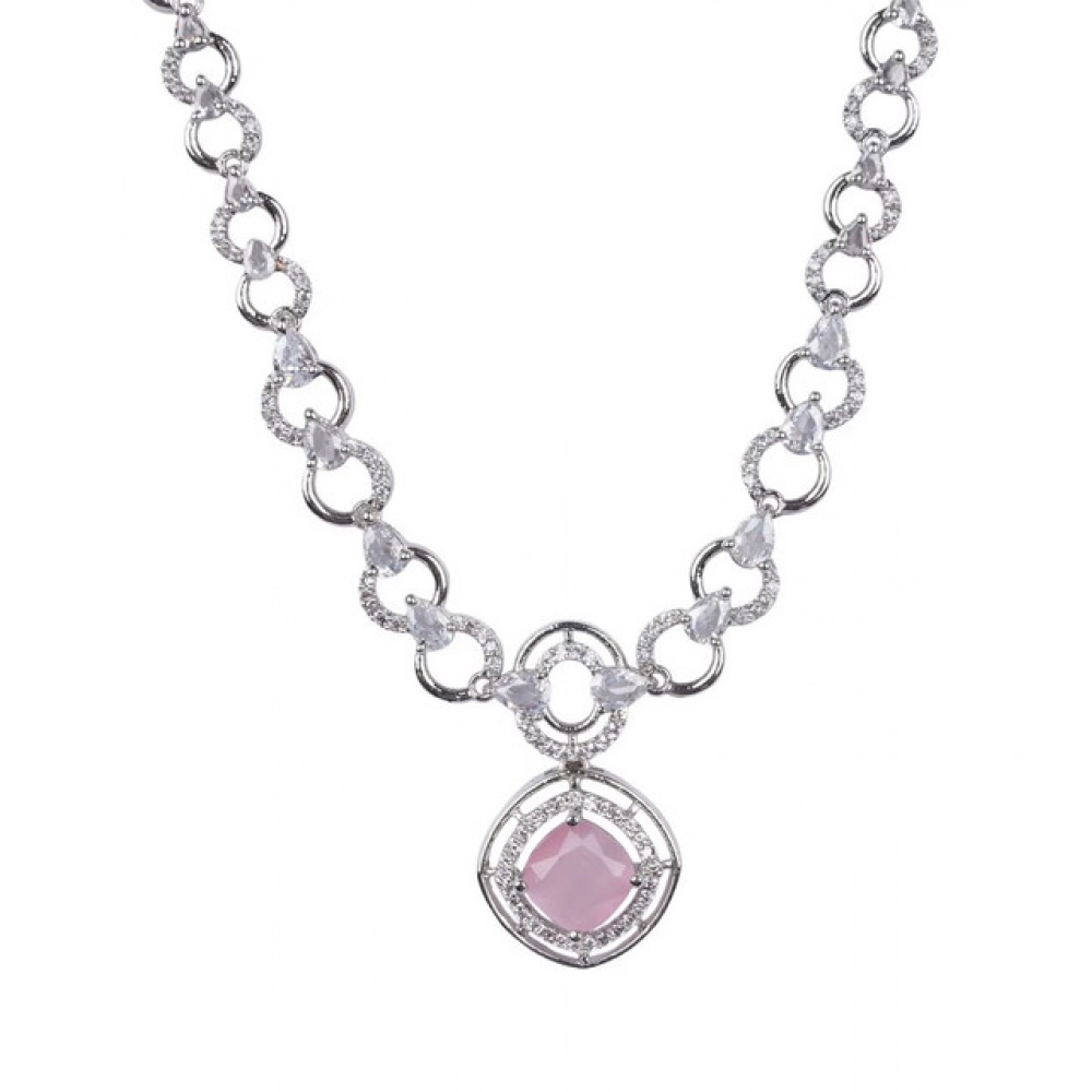 Generic Women's Brass Silver Plated Necklace set (Pink) - Image 4