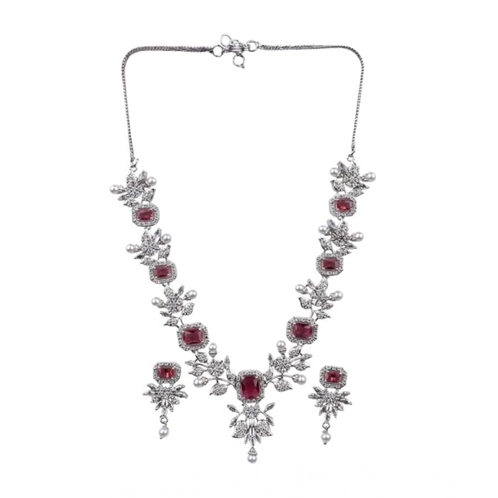 Generic Women's Brass Silver Plated Necklace set (Red) - Image 2