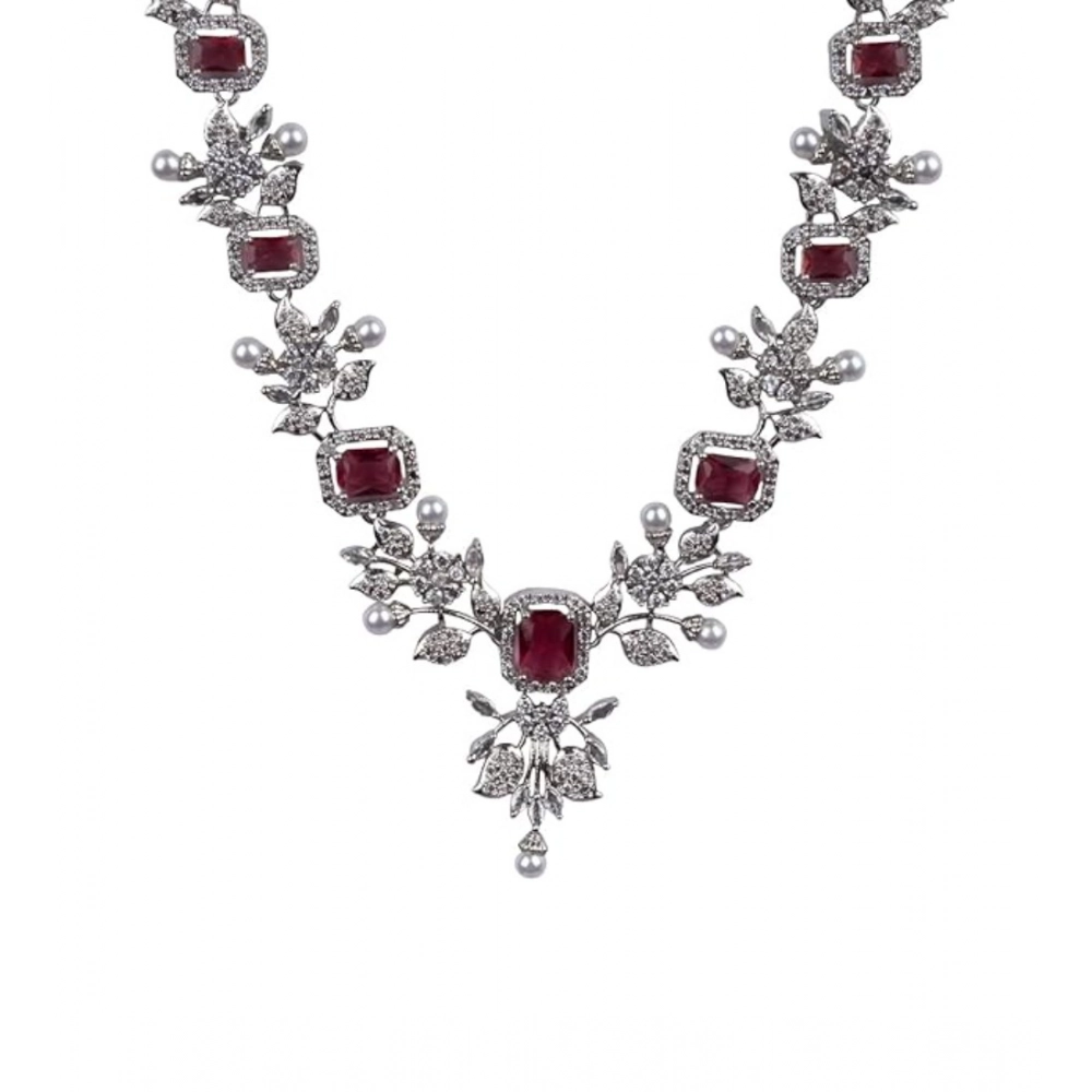 Generic Women's Brass Silver Plated Necklace set (Red) - Image 4