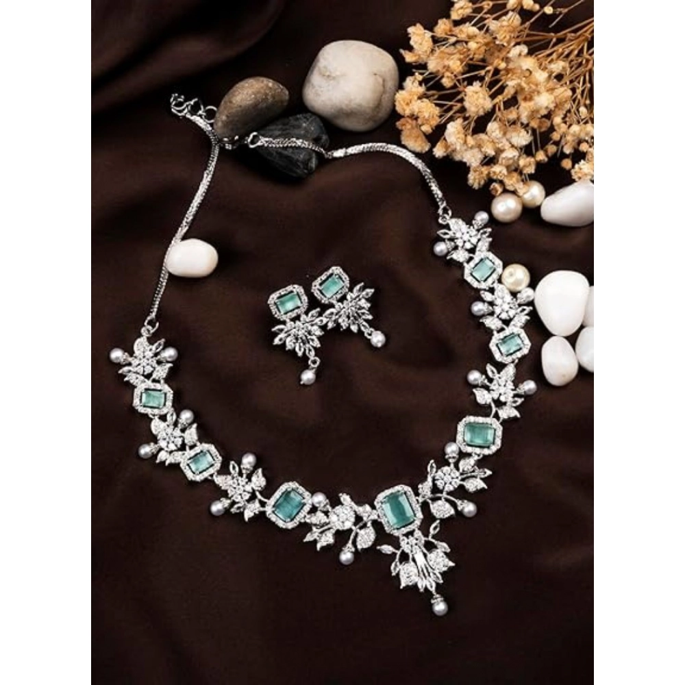 Generic Women's Brass Silver Plated Necklace set (Turquoise) - Image 3