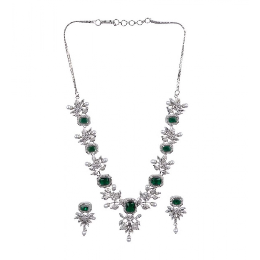 Generic Women's Brass Silver Plated Necklace set (Green) - Image 2