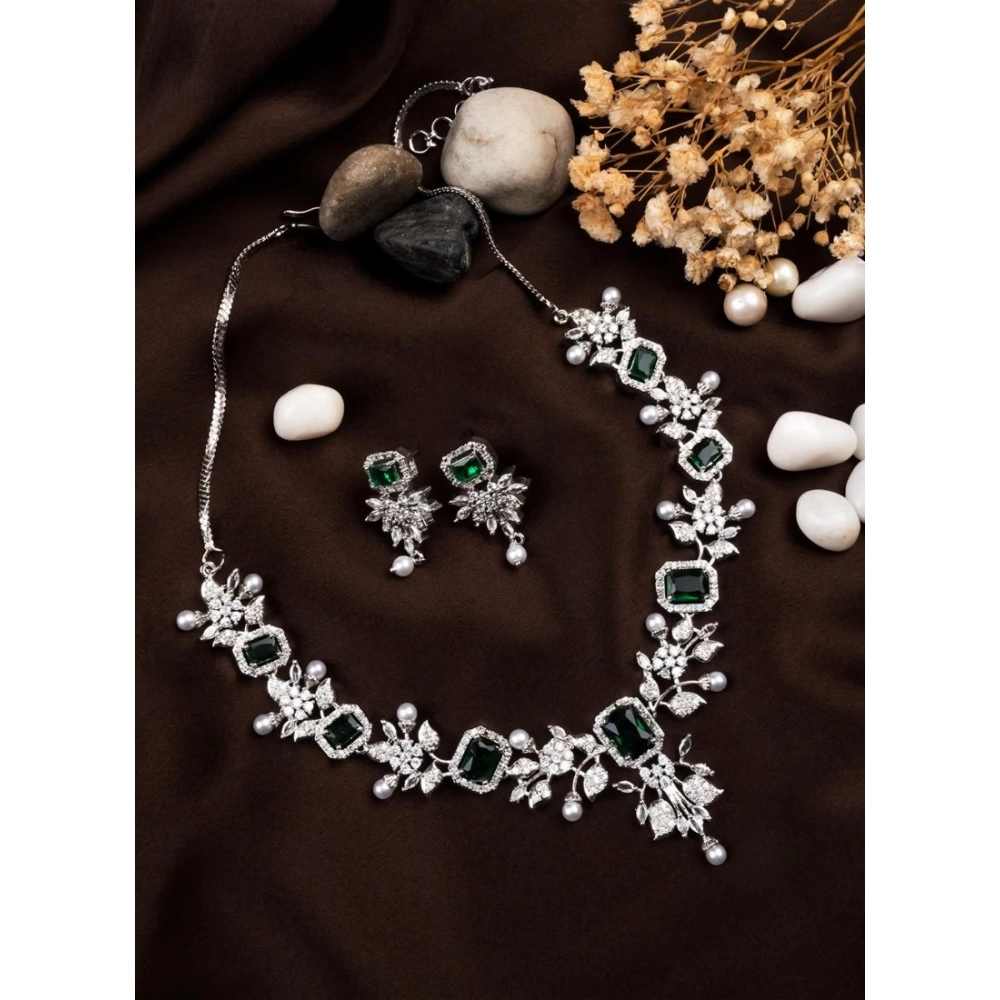 Generic Women's Brass Silver Plated Necklace set (Green) - Image 3