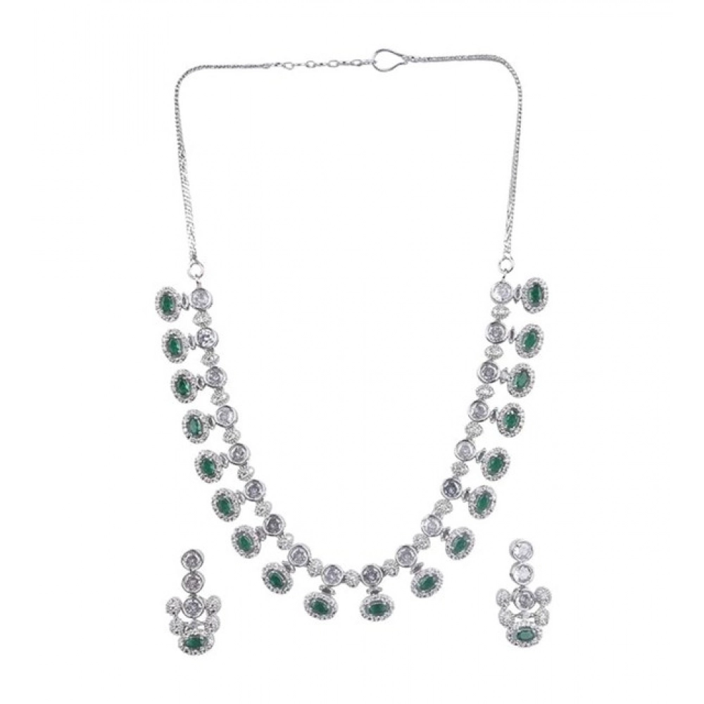 Generic Women's Brass Silver Plated Necklace set (Green) - Image 2