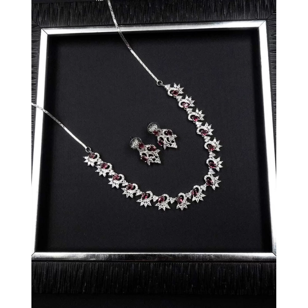 Generic Women's Brass Silver Plated Necklace set (Red) - Image 3