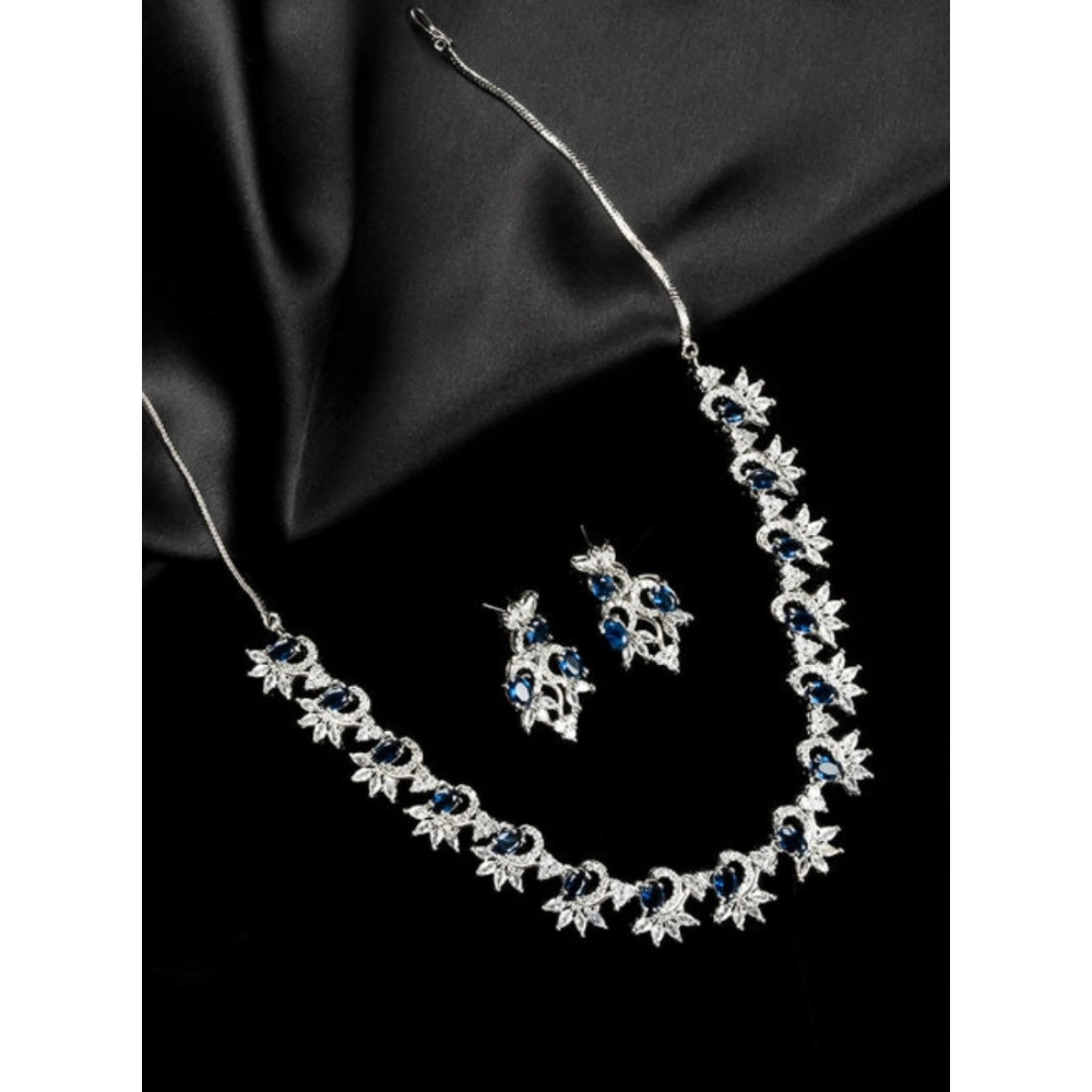 Generic Women's Brass Silver Plated Necklace set (Blue) - Image 3