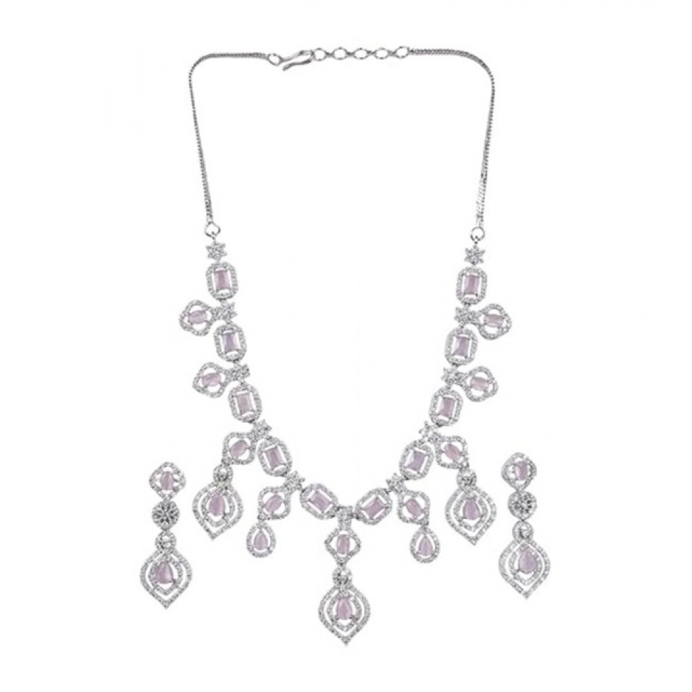 Generic Women's Brass Silver Plated Necklace set (Pink) - Image 2