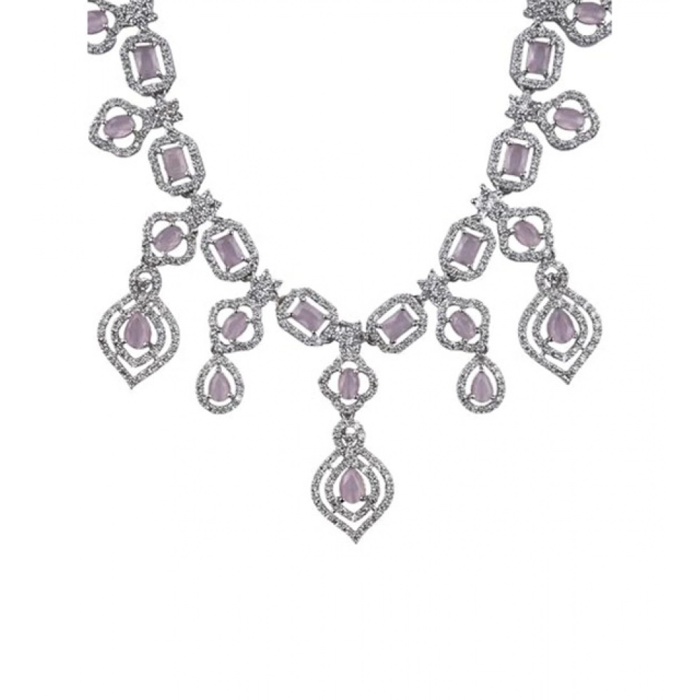 Generic Women's Brass Silver Plated Necklace set (Pink) - Image 4