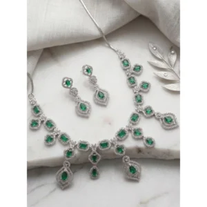 Generic Women's Brass Silver Plated Necklace set (Green)