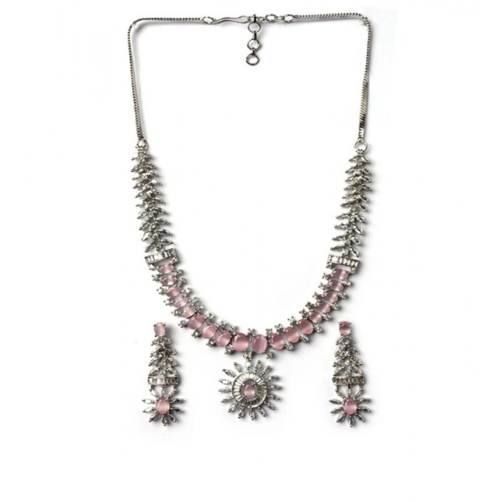 Generic Women's Brass Silver Plated Necklace set (Pink) - Image 2