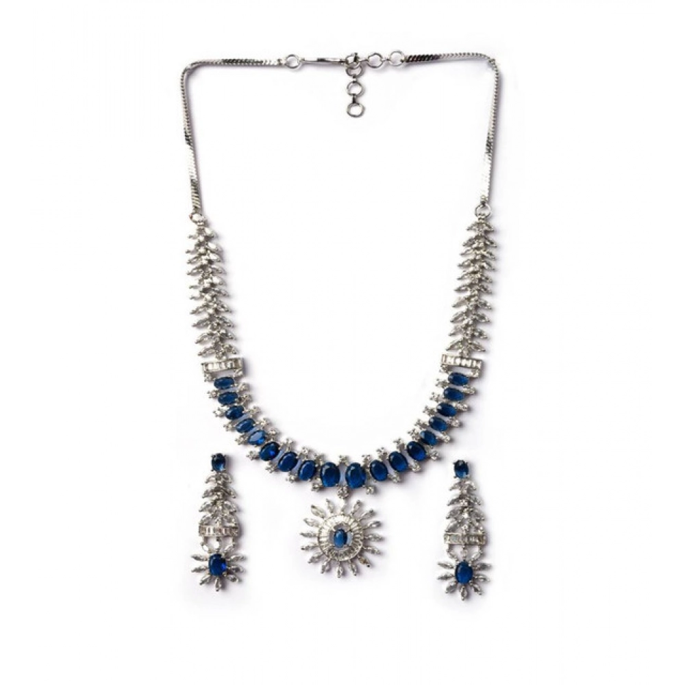 Generic Women's Brass Silver Plated Necklace set (Blue) - Image 2