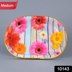 Medium Plastic Flower Printed Design Serving Tray (1 Pc 31 X 21 Cm)