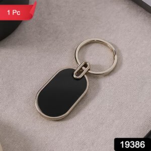 Elegant Black Silver Oval Metal Keychain (1 Pc)