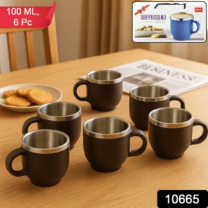 Apex Premium Double Wall Stainless Steel Cappuccino Mug Gift Set (6 Pc 100 Ml)
