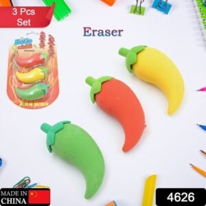 4626 3d Fancy Stylish Colorful Chili Shape Erasers Mini Eraser Creative Cute Novelty Eraser For Children Eraser Set For Return Gift Birthday Party School Prize (3 Pc Set)