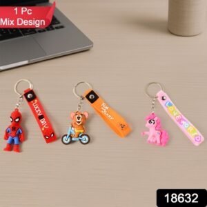Cute Cartoon Silicone 3d Key Chain With Metal Hook Strap (Pack Of 1)