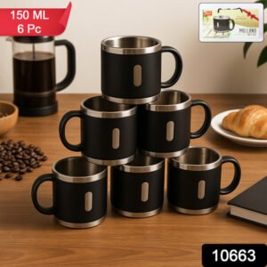 Apex Premium Stainless Steel Double Wall Coffee Mug Gift Set (6 Pc 150 Ml)
