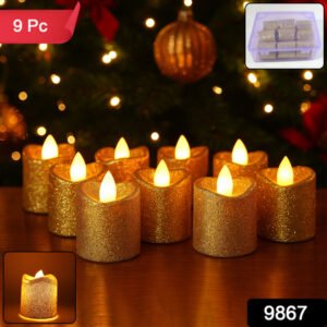 Christmas Premium Glitter Led Tealight Candles (9 Pc Set)