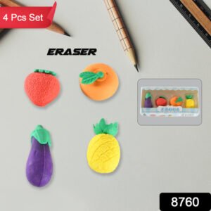 8760 Mini Cute Vegetables And Fruits Erasers Or Pencil Rubbers For Kids 1 Set Fancy Stylish Colorful Erasers For Children Eraser Set For Return Gift Birthday Party School Prize 3d Erasers (4 Pc Set)