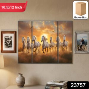 Horses Sunset 3 Panel Mdf Wall Frame Wall Art Painting 16.5x12in (1 Pc)