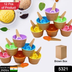 5321 Ice Cream Bowl Spoon Set Plastic Solid Colour Cream Cup Couple Bowl With Spoon. Ice Cream Spoon Bowl Set 12 Pc Set Of Ice Cream Bowl Spoon (Multi Color)